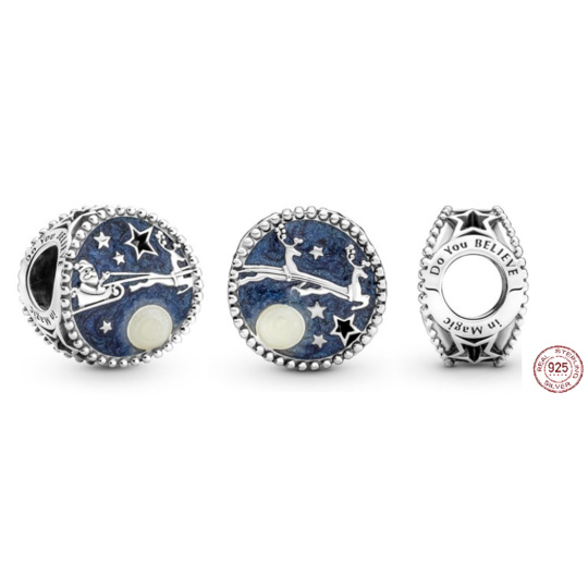 Charm Sterlingové stříbro 925 Santa a sobí kouzlo, korálek na náramek Vánoce