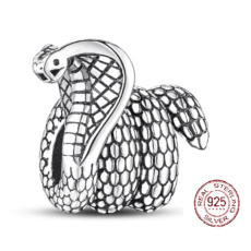 Charm Srebrny węzłowy 925 Kobra wąż, koralik na bransoletkę zwierzę