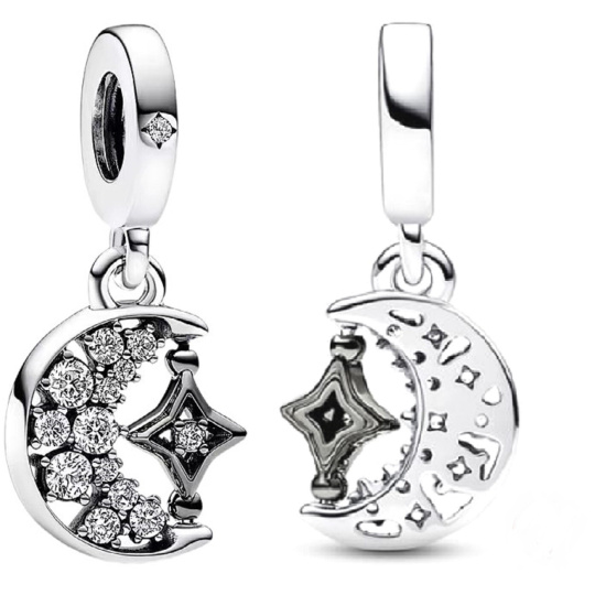 Charm Půlměsíc a otáčecí hvězda, přívěsek na náramek vesmír Charm Půlměsíc a otáčecí hvězda, přívěsek na náramek vesmír