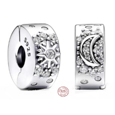 Zawieszka ze srebra 925 Piękno nieba, słońce / księżyc, ze stoperem cyrkonowym, koralik do bransoletki kosmos