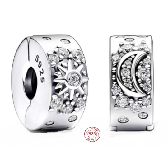 Charm Sterlingové stříbro 925 Slunce a Měsíc – harmonie světla a tmy, se zirkonií stopper, klipový korálek na náramek vesmír