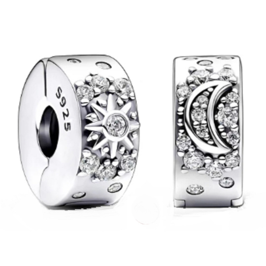 Charm Slunce a Měsíc – harmonie světla a tmy, se zirkonií stopper, klipový korálek na náramek vesmír