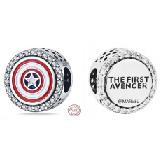 Charm Sterlingové stříbro 925 Marvel The Avengers, Captain America štítové kouzlo, korálek na náramek film