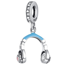 Charm Sterlingové stříbro 925 Sluchátka modrá, přívěsek na náramek hudba Charm Sterlingové stříbro 925 Sluchátka modrá, přívěsek na náramek hudba