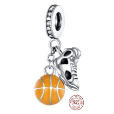Charm Sterlingové stříbro 925 Basketbal míč a teniska, 2v1 přívěsek na náramek sport