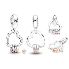 Charm Srebrna 925 Serca pełne serc, 3w1 zawieszka na bransoletkę miłość