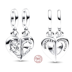 Charm Sterlingové stříbro 925 Matka a dcera, rozdělitelné srdce, přívěsek na náramek rodina