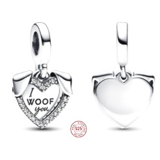 Zawieszka ze srebra próby 925 Serce psa I Woof You 2w1, charms do bransoletki dla pupila