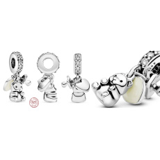 Charm Sterlingové stříbro 925 Plyšový medvídek pro miminko 3v1, přívěsek na náramek rodina