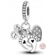 Charm Srebrna 925 Moje dziecko 3w1 serce, odcisk stóp, smoczek, zawieszka na bransoletkę rodzina