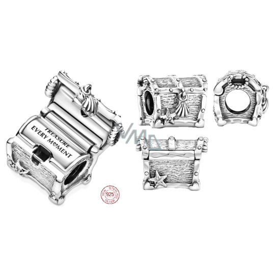 Charm Sterlingové stříbro 925 Truhla s pokladem, korálek na náramek symbol Charm Sterlingové stříbro 925 Truhla s pokladem, korálek na náramek symbol