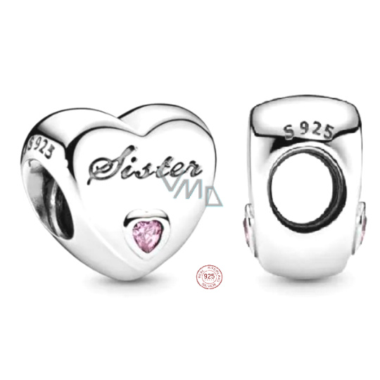Charm Sterlingové stříbro 925 Milovaná sestra srdce, korálek na náramek rodina