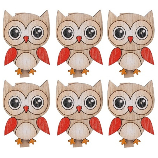Sovy dřevěné na kolíčku 4 cm 6 kusů