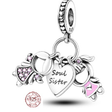 Charm Sterlingové stříbro 925 Sourozenci Sestry 3v1, přívěsek na náramek rodina