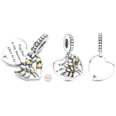Charm Sterlingové stříbro 925 Srdce a strom života 2v1, přívěsek na náramek rodina