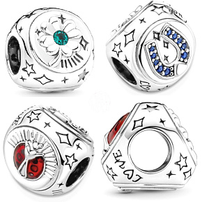 Charm Čtyřlístek, podkova a beruška 3v1, korálek na náramek štěstí