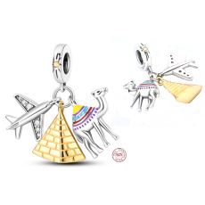 Charm Sterlingové stříbro 925 Egypt pyramida, velbloud, letadlo, 3v1 přívěsek na náramek cestování