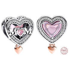 Charm Sterlingové stříbro 925 Mamince - děrované srdce Mum, korálek na náramek rodina