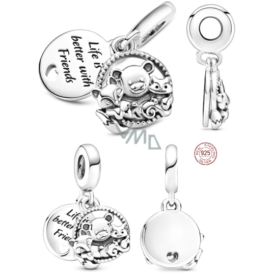 Charm Sterlingové stříbro 925 Medvídek, liška a veverka 2v1, přívěsek na náramek přátelství Charm Sterlingové stříbro 925 Medvídek, liška a veverka 2v1, přívěsek na náramek přátelství