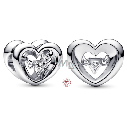 Charm Sterlingové stříbro 925 Zářivé srdce a plovoucí zirkon, korálek na náramek láska Charm Sterlingové stříbro 925 Zářivé srdce a plovoucí zirkon, korálek na náramek láska