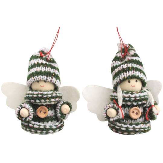 Anděl s knoflíkem na zavěšení zelený 7,5 cm různé motivy