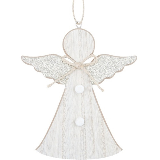 Anděl dřevěný se zlatými křídly na zavěšení 15 cm