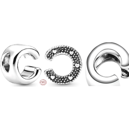 Charm Sterlingové stříbro 925 Abecední písmeno C, korálek na náramek