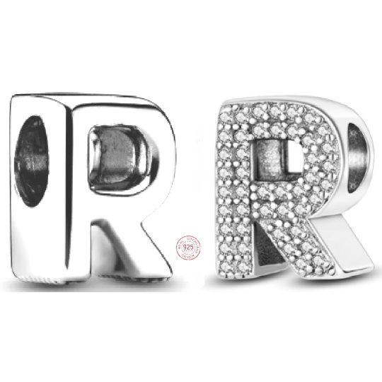 Charm Sterlingové stříbro 925 Abecední písmeno R, korálek na náramek