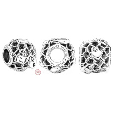 Charm Sterlingové stříbro korálek 925 Děrovaný pletivo s visacími zámky, korálek na náramek Láska