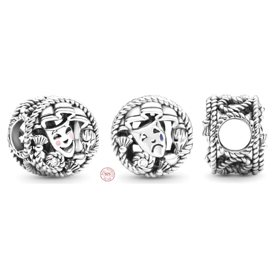 Charm Sterlingové stříbro 925 Divadelní masky, tragédie a komedie, korálek na náramek symbol