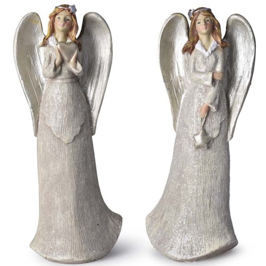 Anděl v béžových glitrových šatech polystone 65 x 165 mm mix druhů