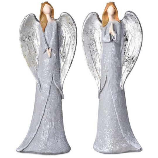 Anděl v šedých šatech se stříbrnými křídly polyresin 70 x 200 mm mix druhů