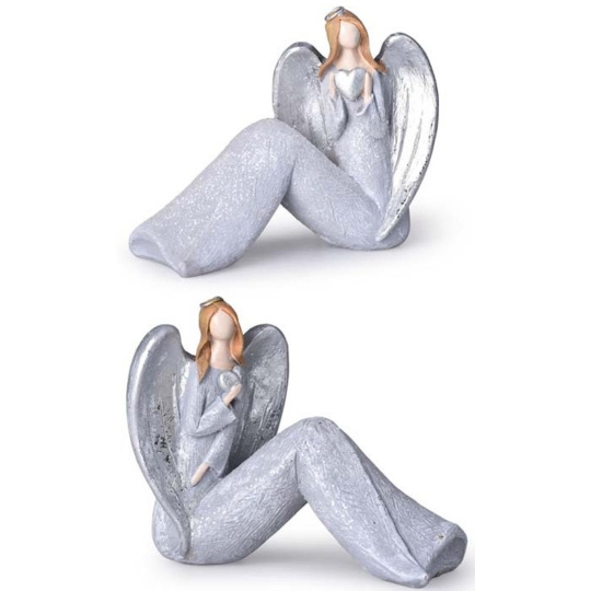 Anděl v šedých šatech se srdíčkem polyresin 108 x 62 mm mix druhů