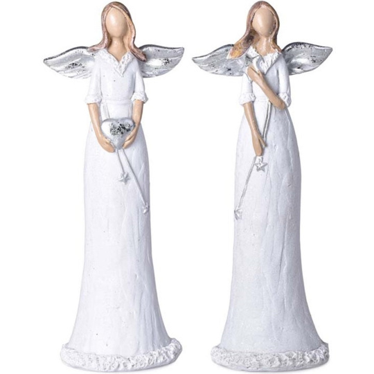 Anděl v bílých šatech s hvězdičkami polyresin 75 x 195 mm mix druhů