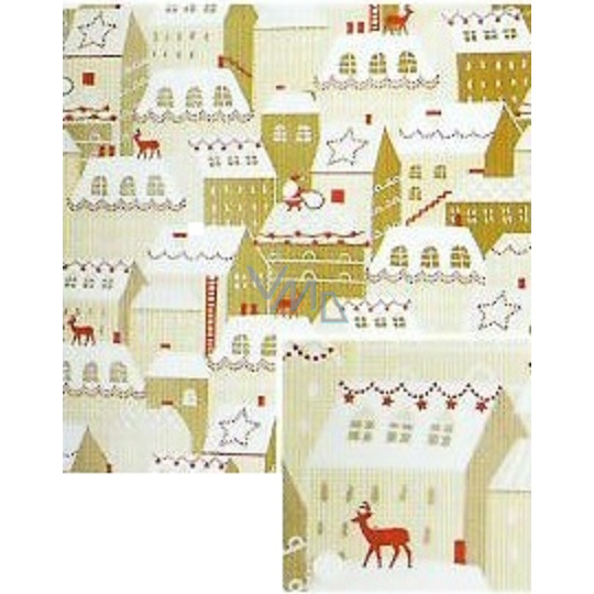 Nekupto Dárkový balicí papír vánoční 70 x 1000 cm Béžový, domečky Nekupto Dárkový balicí papír vánoční 70 x 1000 cm Béžový, domečky