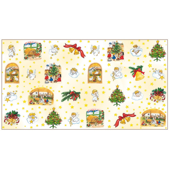 Balicí vánoční papír České Vánoce 70 x 200 cm Žlutý zvonečky, stromeček