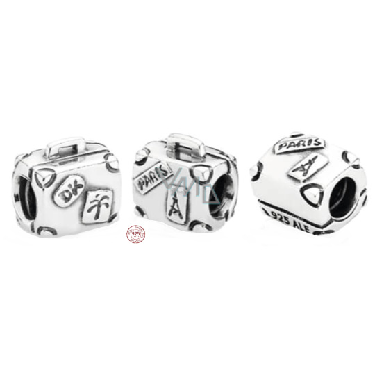 Charm Sterlingové stříbro 925 Paris - cestovatelský kufr, korálek na náramek cestování