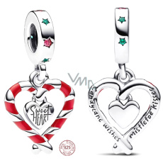 Charm Sterlingové stříbro 925 Dvě lízátka ve tvaru srdce - Sladké vánoce, přívěsek na náramek