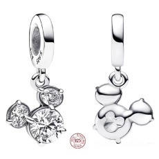 Charm Sterlingové stříbro 925 Disney Mickey Mouse třpytivá silueta hlavy, zirkony bílé, přívěsek na náramek, film Charm Sterlingové stříbro 925 Disney Mickey Mouse třpytivá silueta hlavy, zirkony bílé, přívěsek na náramek, film