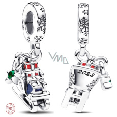 Charm Sterlingové stříbro 925 Sáně s dárky, přívěsek na náramek vánoce