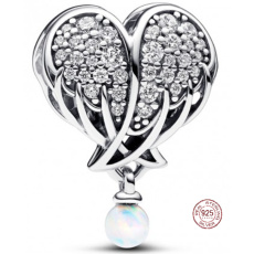 Charm Srebrna 925 Tęczowe anielskie skrzydła jak serce, koralik na bransoletkę symbol