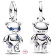 Charm Sterlingové stříbro 925 Pohyblivý medvídek s modrýma očima, přívěsek na náramek zvíře