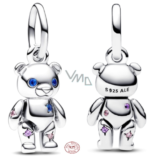 Charm Sterlingové stříbro 925 Pohyblivý medvídek s modrýma očima, přívěsek na náramek zvíře