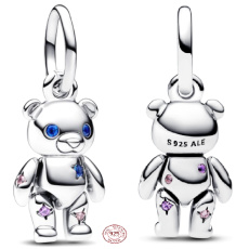 Charm Srebrny 925 Ruchomy miś z niebieskimi oczami, zawieszka na bransoletkę zwierzę Charm Srebrny 925 Ruchomy miś z niebieskimi oczami, zawieszka na bransoletkę zwierzę