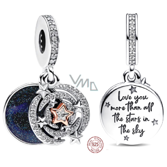 Charm Sterlingové stříbro 925 Dvoubarevná padající hvězda 2v1, přívěsek na náramek láska