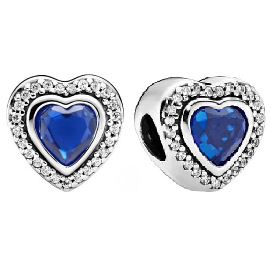 Charm Srdce s modrým krystalem, korálek na náramek láska