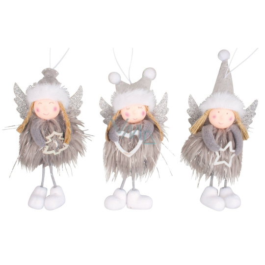 Anděl šedý se střapatou sukýnkou na zavěšení 12 cm 1 kus různé druhy