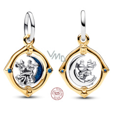 Charm Sterlingové stříbro 925 Disney Mickey Mouse & Minnie Mouse, otáčející se měsíc, přívěsek na náramek, film Charm Sterlingové stříbro 925 Disney Mickey Mouse & Minnie Mouse, otáčející se měsíc, přívěsek na náramek, film