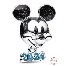 Zawieszka ze srebra 925 Disney, Szczęśliwy Nowy Rok 2024, koralik do bransoletki