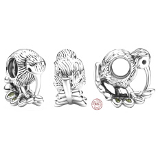 Charm Sterlingové stříbro 925 Nový Zéland symboly - Kiwi a kapradiny, korálek na náramek cestování